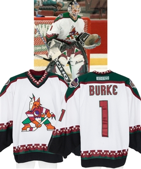 Sean Burkes 2000-01 Phoenix Coyotes Game-Worn Jersey with Team LOA Plus Circa 1992-93 Signed Game-Used Victoriaville Stick 