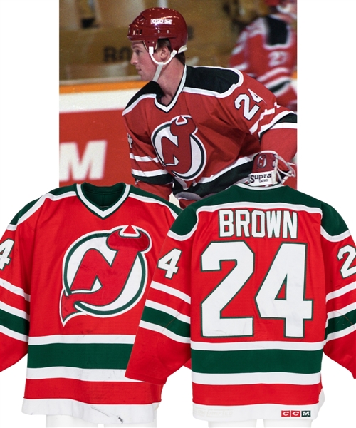 Doug Browns 1989-90 New Jersey Devils Game-Worn Jersey with MeiGray LOA and COR