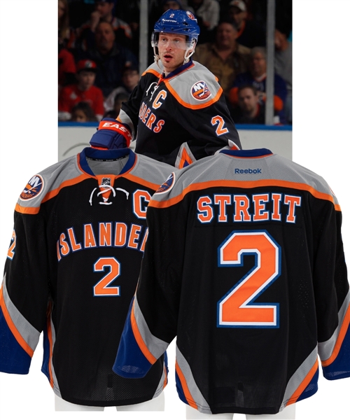 Mark Streits 2012-13 New York Islanders Game-Worn Captains Third Jersey with Team LOA 