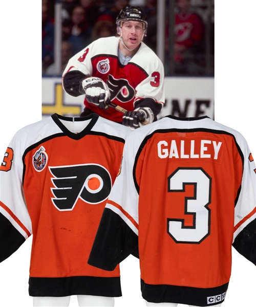 Garry Galleys 1992-93 Philadelphia Flyers Game-Worn Jersey - Stanley Cup Centennial Patch! - Nice Game Wear! - Photo-Matched!