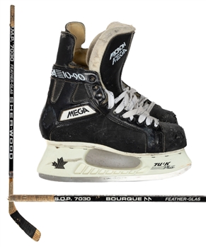 Ray Bourques 1993-94 Boston Bruins Micron Mega 10-90 Game-Used Skates and Early-1990s Sher-Wood P.M.P. 7030 Game-Used Stick