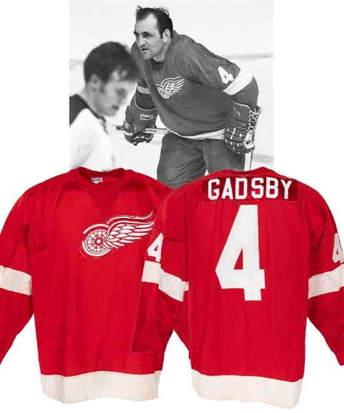 Bobby Bauns 1968-69 Detroit Red Wings Game-Worn Jersey Recycled for Bill Gadsbys Use in Alumni Games - Photo-Matched! - Team Repairs!