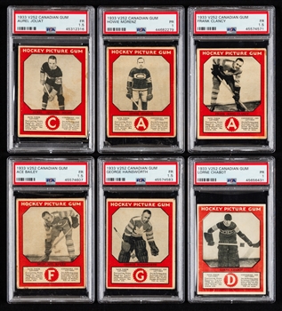 1933-34 Canadian Chewing Gum V252 Hockey PSA-Graded Complete 50-Card Set - Includes Numerous HOFers Inc. Morenz, Joliat, Clancy, Hainsworth RC, L. Conacher RC, Bailey RC, C. Conacher RC and Many More