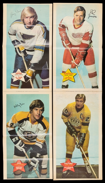 1971-72 O-Pee-Chee NHL Hockey Posters Uncut Pairs of Two Posters (4 Pairs - 8 Posters) Including Bobby Orr Plus Additional Bobby Orr Poster