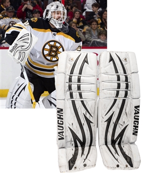 Tim Thomas 2011-12 Boston Bruins Vaughn V4 Game-Worn Pads from His Personal Collection with His Signed LOA - Photo-Matched! 