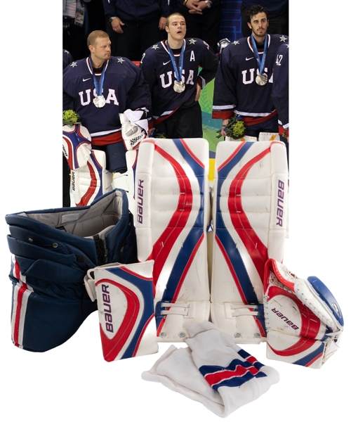 Tim Thomas 2010 Winter Olympic Games Team USA Bauer Vapor Game-Worn Pads, Glove and Blocker Plus Nike Bauer One95 Pants from His Personal Collection with His Signed LOA - Most Photo-Matched!