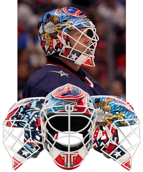 Tim Thomas 2010 Winter Olympic Games Team USA Game-Worn Goalie Mask by Sportmask from His Personal Collection with His Signed LOA - Designed and Painted by Steve Nash of EyeCandyAir! - Photo-Matched!