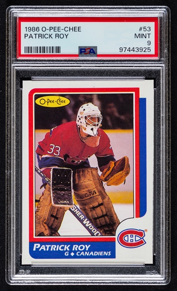 1986-87 O-Pee-Chee Hockey Card #53 HOFer Patrick Roy Rookie - Graded PSA 9