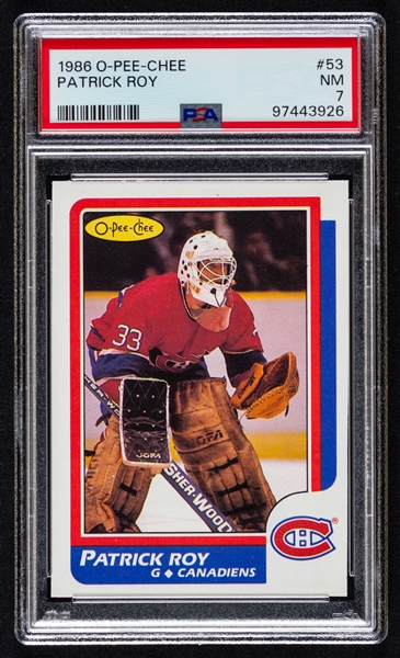 1986-87 O-Pee-Chee Hockey Card #53 HOFer Patrick Roy Rookie - Graded PSA 7