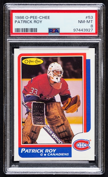 1986-87 O-Pee-Chee Hockey Card #53 HOFer Patrick Roy Rookie - Graded PSA 8