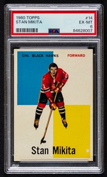 1960-61 Topps Hockey Card #14 HOFer Stan Mikita Rookie - Graded PSA 6