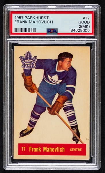 1957-58 Parkhurst Hockey Card #17 HOFer Frank Mahovlich Rookie - Graded PSA 2 (MK)