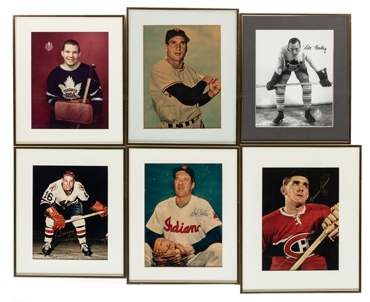 Collection of 12 Signed Framed Hockey, Football and Baseball Photographs Including HOFers Maurice Richard, Jean Beliveau, Bobby Hull and Others