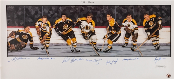 Phil Espositos Boston Bruins Limited-Edition Lithograph (PP) Signed by 7 HOFers Including Cheevers, Schmidt, Esposito, Orr, Bucyk, Dumart and Flaman from His Personal Collection with His Signed LOA