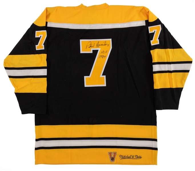 Phil Espositos Signed Mitchell & Ness 1971-72 Boston Bruins Alternate Captains Jersey from His Personal Collection with His Signed LOA