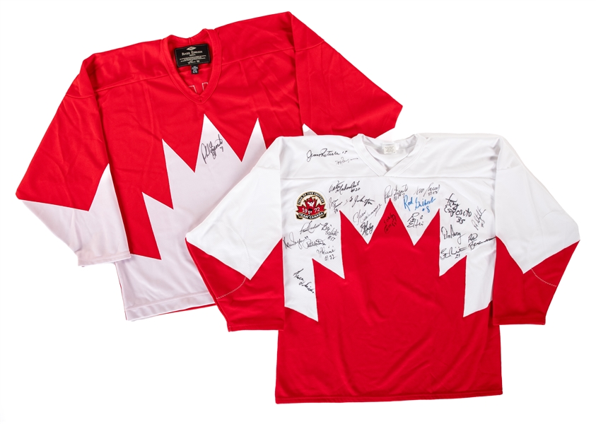 Phil Espositos 1972 Team Canada Team-Signed Jersey by 23 Plus Signed Esposito Team Canada Jersey from His Personal Collection with His Signed LOA