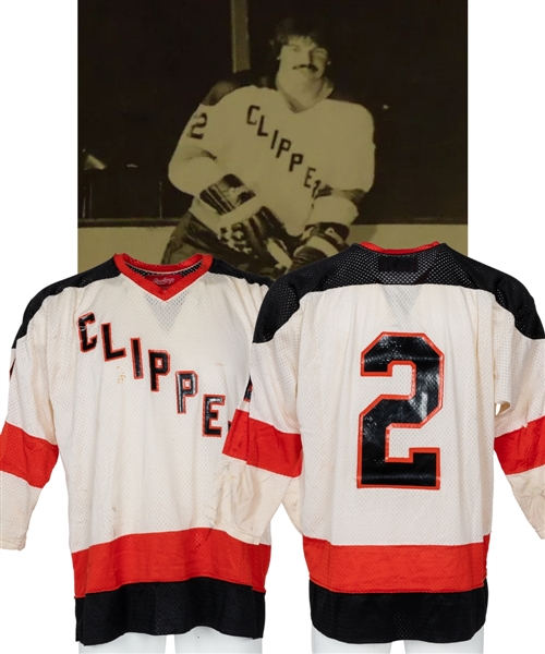 Bill Mikkelsons 1975-76 AHL Baltimore Clippers Game-Worn Jersey - Team Repairs! - Nice Game Wear!