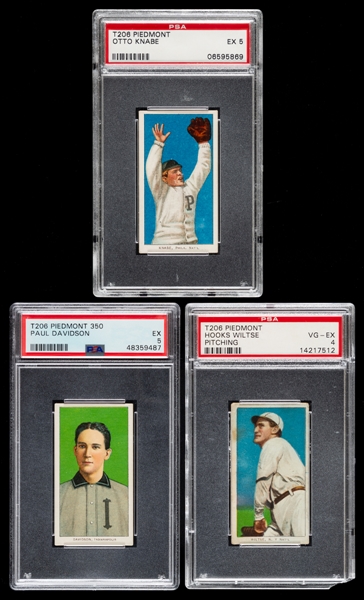 1909-11 T206 Baseball Cards (3) Otto Knabe (Piedmont 350 Back - PSA 5), Paul Davidson (Piedmont 350 Back - PSA 5) and Hooks Wiltse (Pitching - Piedmont 350 Back - PSA 4)