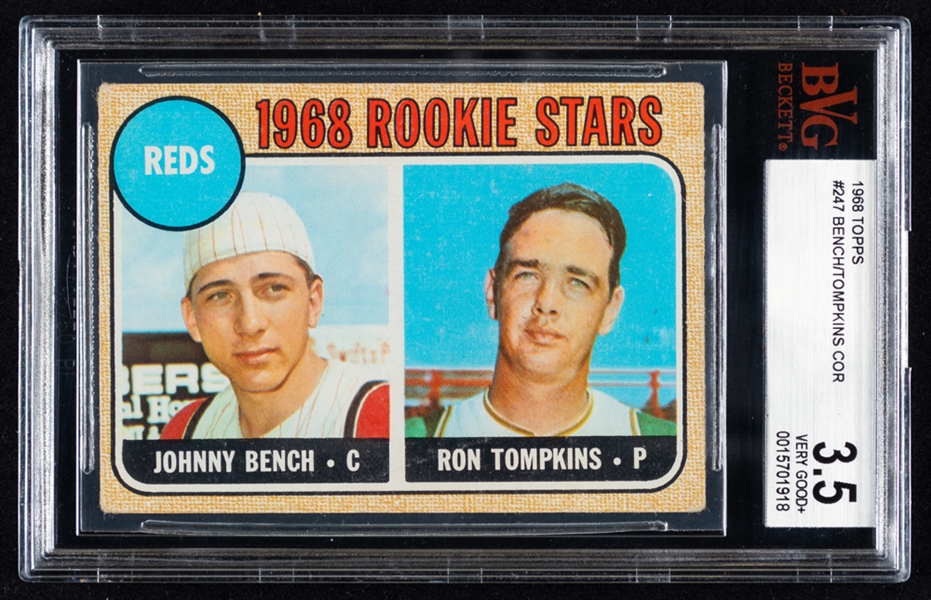 1968 Topps Baseball Card #247 HOFer Johnny Bench Rookie - Graded Beckett 3.5