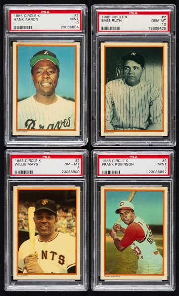 1985 Topps Circle K All-Time Home Run Kings Complete PSA-Graded 33-Card Set Including #2 Babe Ruth (Graded PSA GEM MT 10)