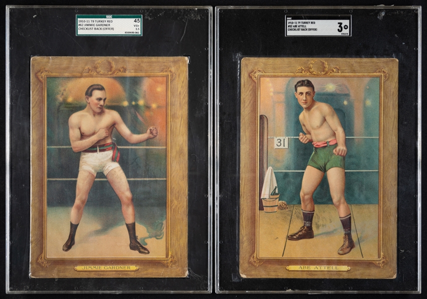 1910-11 T9 Turkey Red Prominent Baseball Players & Athletes #62 Jimmie Gardner (Graded SGC 3.5) and #52 Abe Attell (Black Sox Scandal - Graded SGC 3)