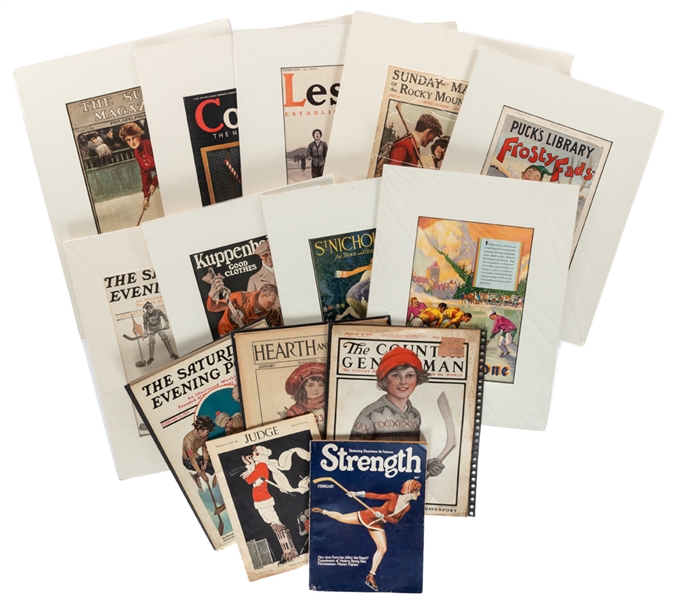 Early-1900s to 1940 Hockey Magazine and Advertisement Collection of 14 including by J. C. Leyendecker