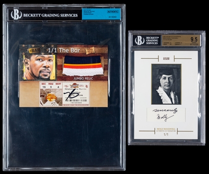 2019 The Bar Pieces of the Past Kevin Durant Autograph Ticket Jumbo Relic (1/1) & 2023 The Bar Silver Bar Cut Autographs #BAR184 Molly Rockwell (1/1) - Both Beckett-Graded