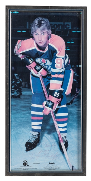 Wayne Gretzky Vintage-Signed Rookie Era Edmonton Oilers "Datatix" Framed Poster with JSA Auction LOA (25” x 11”) - Wayne Gretzky 1979-80 Rookie Season Image! 