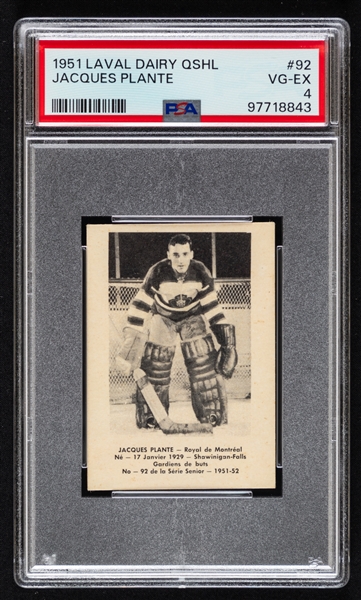 1951-52 Laval Dairy QSHL Hockey Card #92 HOFer Jacques Plante (Pre-Rookie) - Graded PSA 4