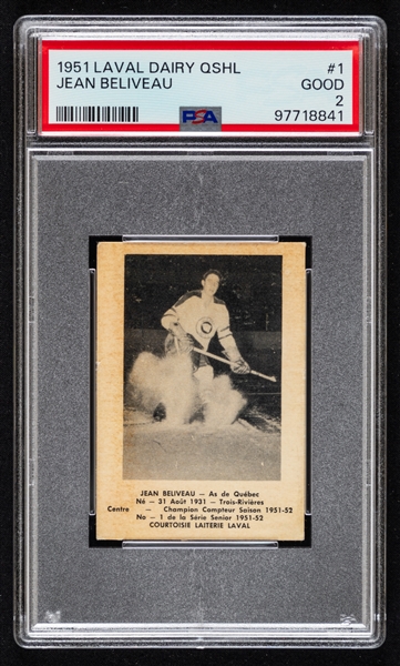 1951-52 Laval Dairy QSHL Hockey Card #1 HOFer Jean Beliveau (Pre-Rookie) - Graded PSA 2