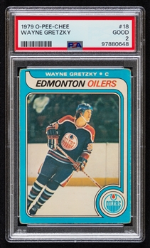 1979-80 O-Pee-Chee Hockey Card #18 HOFer Wayne Gretzky Rookie - Graded PSA 2