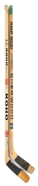 Ron Greschners Early-1980s New York Rangers Multi-Signed Koho Game-Used Stick and Marty Howes Early-to-Mid-1980s Harford Whalers Sher-Wood Game-Used Stick 