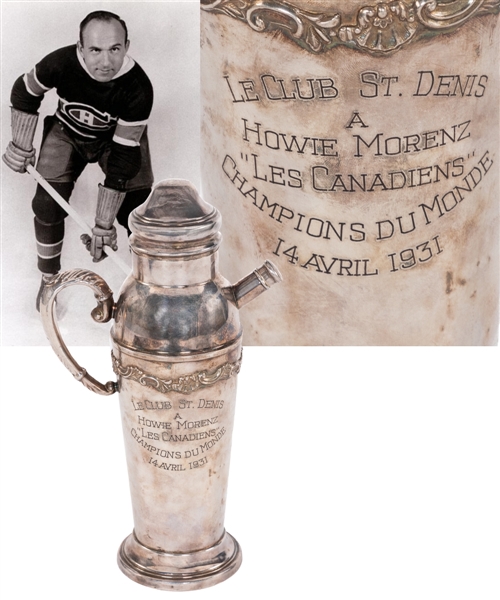 Montreal Canadiens 1931 World Champions Silver Plated Cocktail Shaker Presented to HOFer Howie Morenz by the Club St. Denis (14")