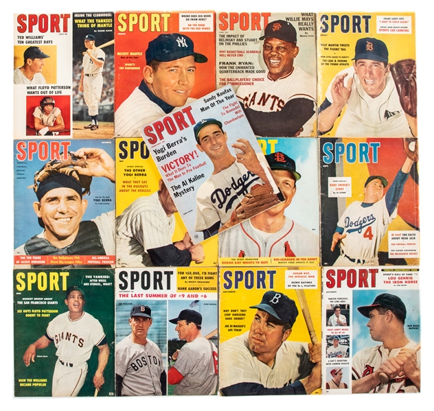 Collection of 1950s "Sport" Magazines (29) Incl. Covers of Mantle, Berra, Mays, Musial & Williams Plus Baseball/Basketball Records and Additional Magazines (3)