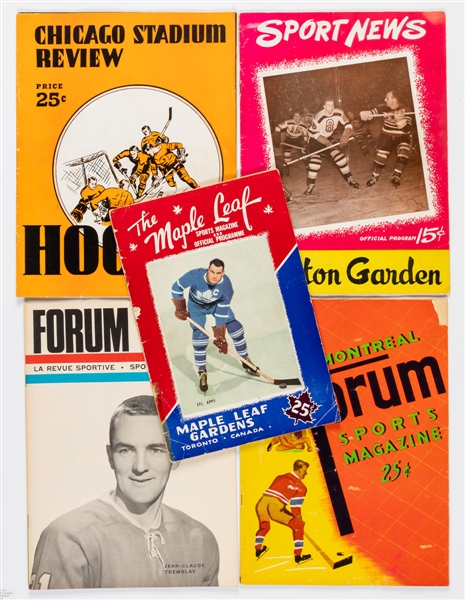 Vintage 1940s to 1960s NHL & Minor Hockey Programs (11), 1930s/1960s Publications (19) with Hockey Covers Incl. 1902 Tip Top Weekly and Beliveau, Richard and Orr Covers Plus Hockey Records (3)