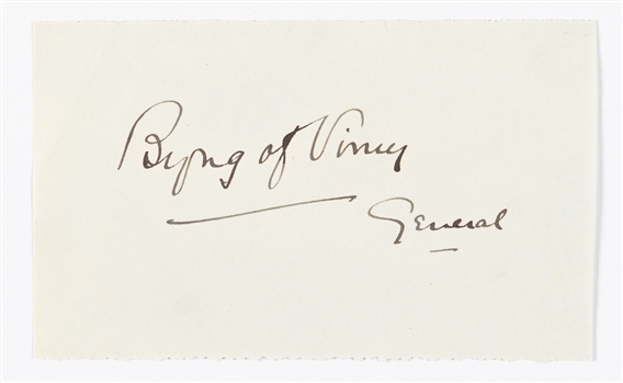 Lord Byng of Vimy Signed Cut with COA (Governor General of Canada 1921-26) - His Wife Presented the Lady Byng Trophy to the NHL in 1925