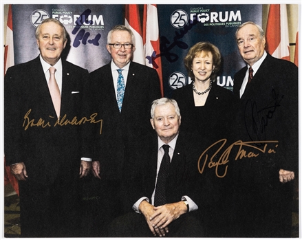 Former Prime Ministers of Canada Photo Signed by Brian Mulroney, Joe Clark, Paul Martin, John Turner and Kim Campbell