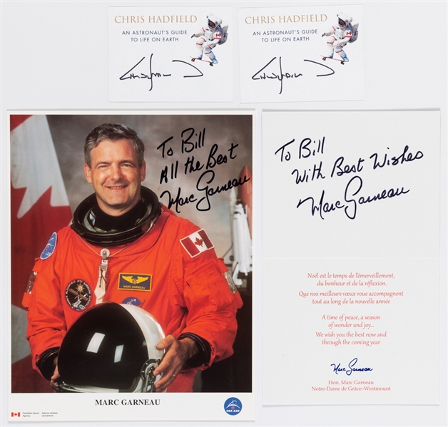 Former Canadian Astronauts Chris Hadfield and Marc Garneau Autograph Collection (4 Pieces)