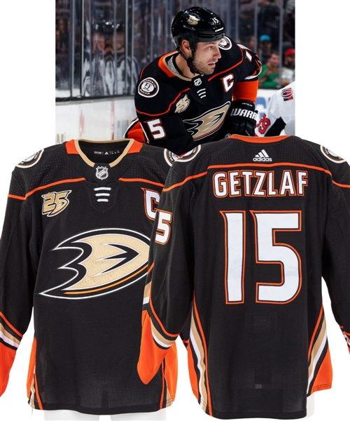 Ryan Getzlafs 2018-19 Anaheim Ducks Game-Worn Captains Jersey - 25th Anniversary Patch! - Photo-Matched!