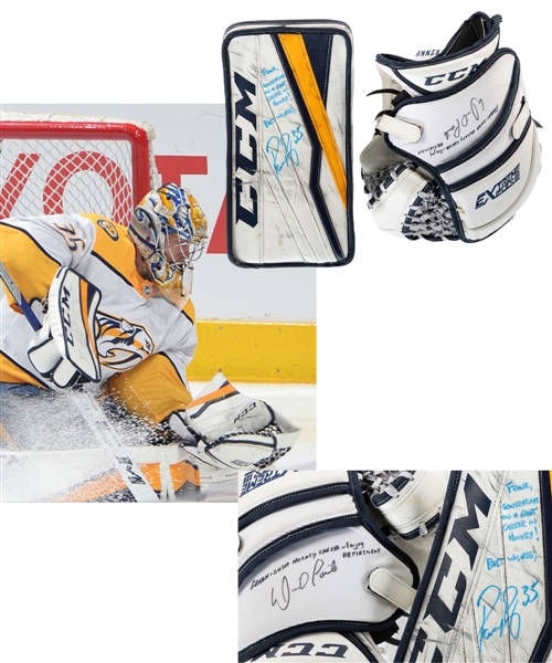 Pekka Rinnes 2017-18 Nashville Predators CCM Extreme Flex III Signed Game-Worn Blocker and Glove - Vezina Trophy Winning Season! - Photo-Matched!