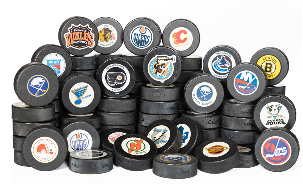 1980s to 2000s InGlasCo and Others Game Puck and Souvenir Puck Collection of 139