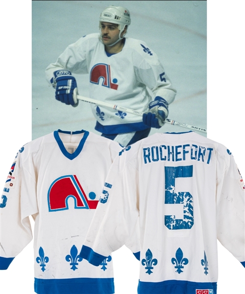 Normand Rocheforts Circa 1986 Quebec Nordiques Game-Worn Jersey - Rendez-Vous 87 Patch!