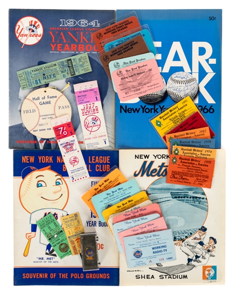 Large 1960s to 2000s New York Baseball Memorabilia Collection Including Yearbooks, Tickets, Media Passes and More from the Personal Collection of Frank Brown with LOA