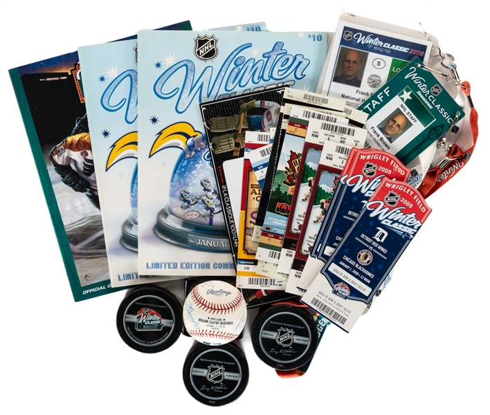 Frank Browns 2003 to 2022 NHL Winter Classic and Other Outdoor Games Memorabilia Collection Including OMLB Signed by 2008-09 Chicago Blackhawks from His Personal Collection with LOA