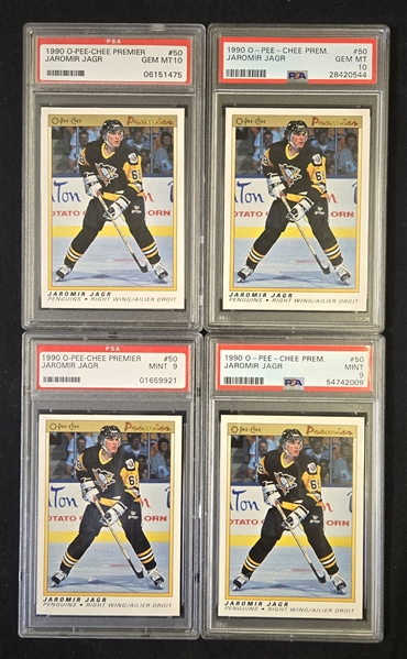 1990-91 O-Pee-Chee Premier Complete 132-Card Sets (14) with #50 Jaromir Jagr Rookie - Includes Graded PSA GEM MT 10 Cards (2) and Graded PSA MINT 9 Cards (2)