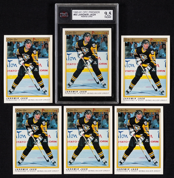 1990-91 O-Pee-Chee Premier Hockey Card #50 Jaromir Jagr Rookie (20 Cards) Plus 1990-91 Upper Deck, Score and Pro Set Rookie Cards (42)