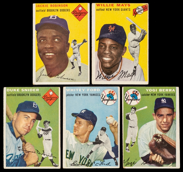 1954 Topps Baseball Cards (16) Including HOFers #10 Robinson, #90 Mays, #50 Berra, #37 Ford and #32 Snider