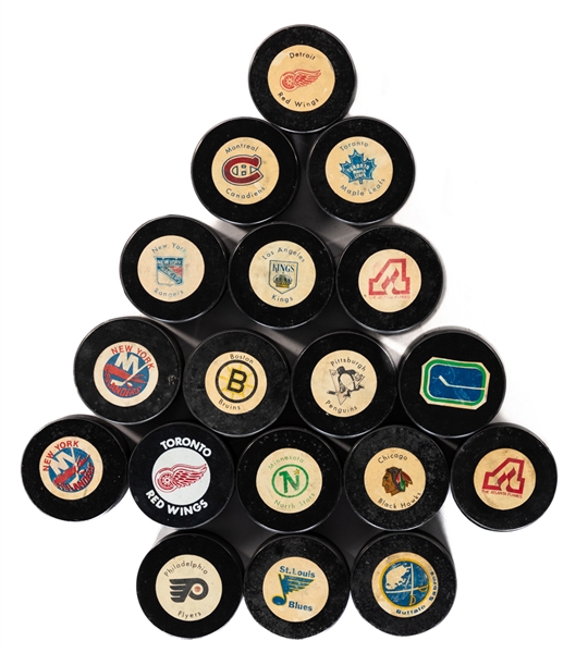 1972-74 Biltrite NHL Puck Collection of 17