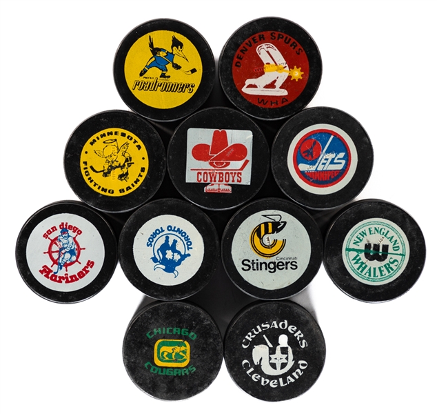 1974-78 Biltrite WHA Game Puck Collection of 11 