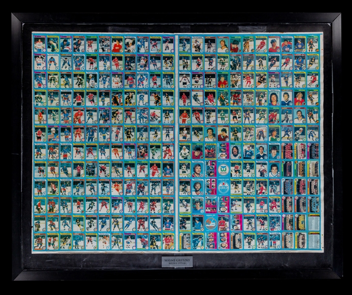 1979-80 O-Pee-Chee Hockey Uncut 264-Card Framed Double Sheet (Blank Back) Including Wayne Gretzky Rookie Card